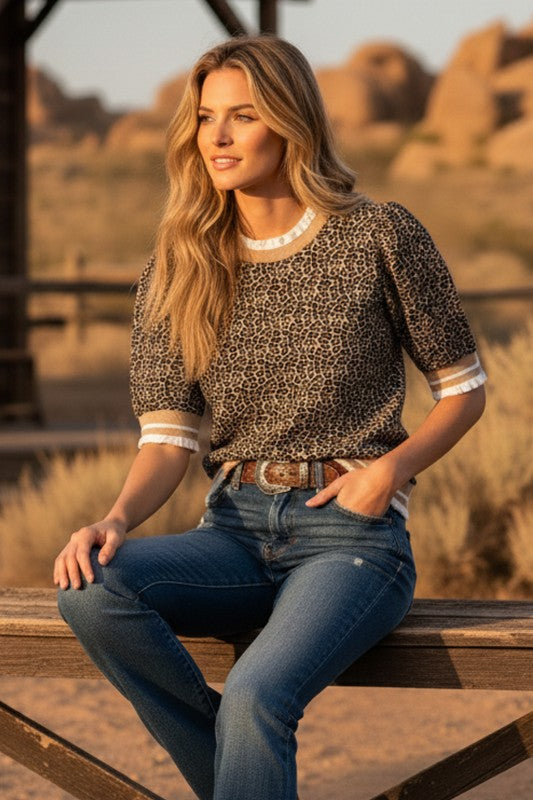 THE CARRIE LEOPARD RUFFLENECK SWEATER