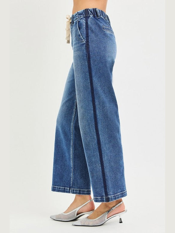THE CORA HI RISE ELASTIC WAIST DENIM TROUSERS