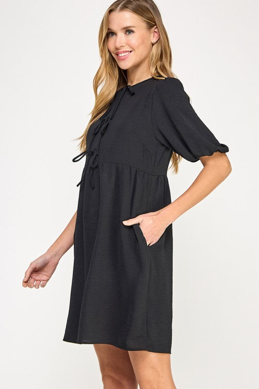 THE LOGAN TIE FRONT BLACK DRESS