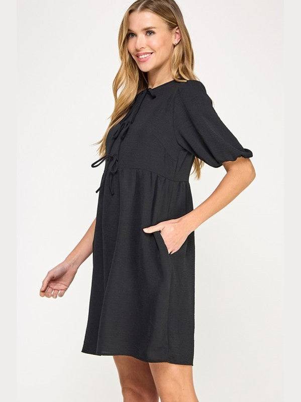 THE LOGAN TIE FRONT BLACK DRESS