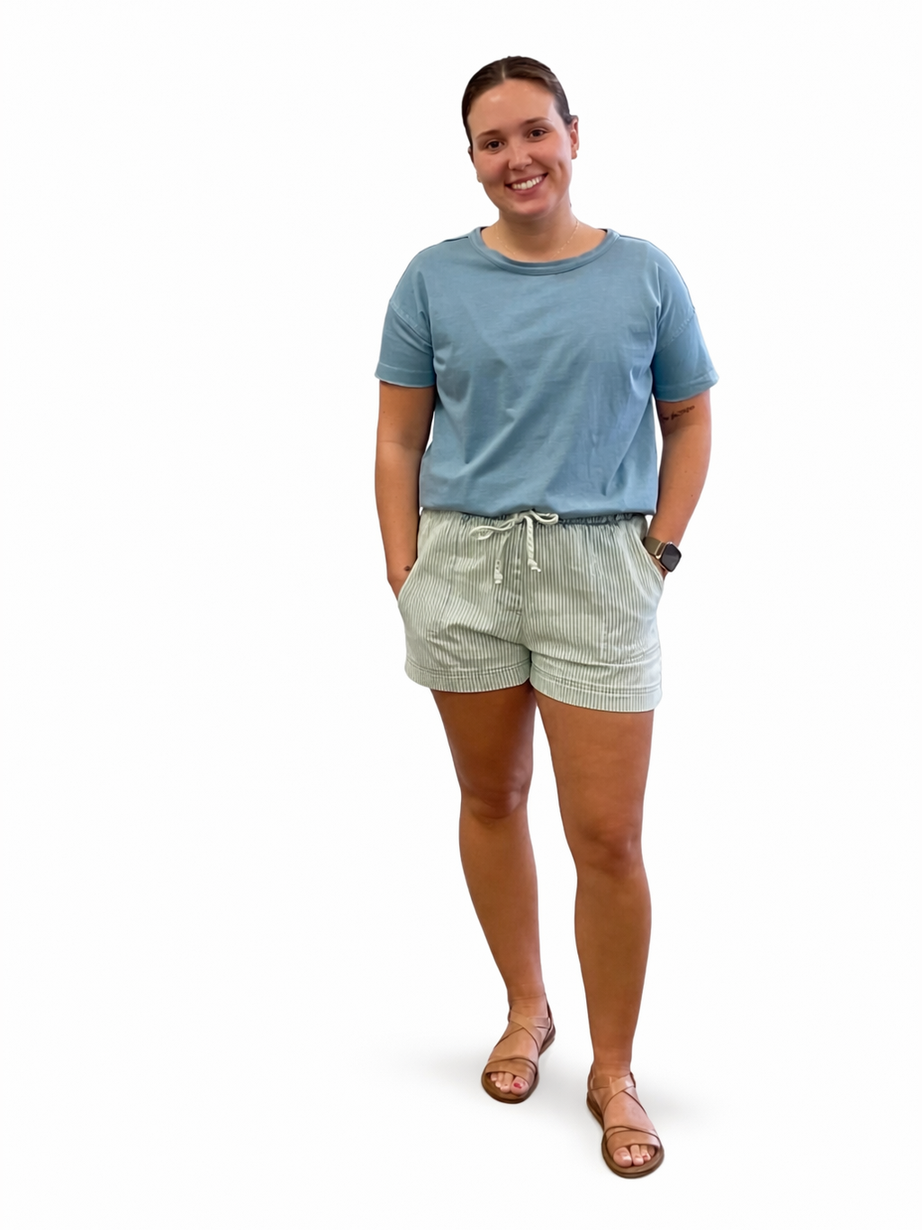 THE TAYLOR PINSTRIPE DENIM SHORTS