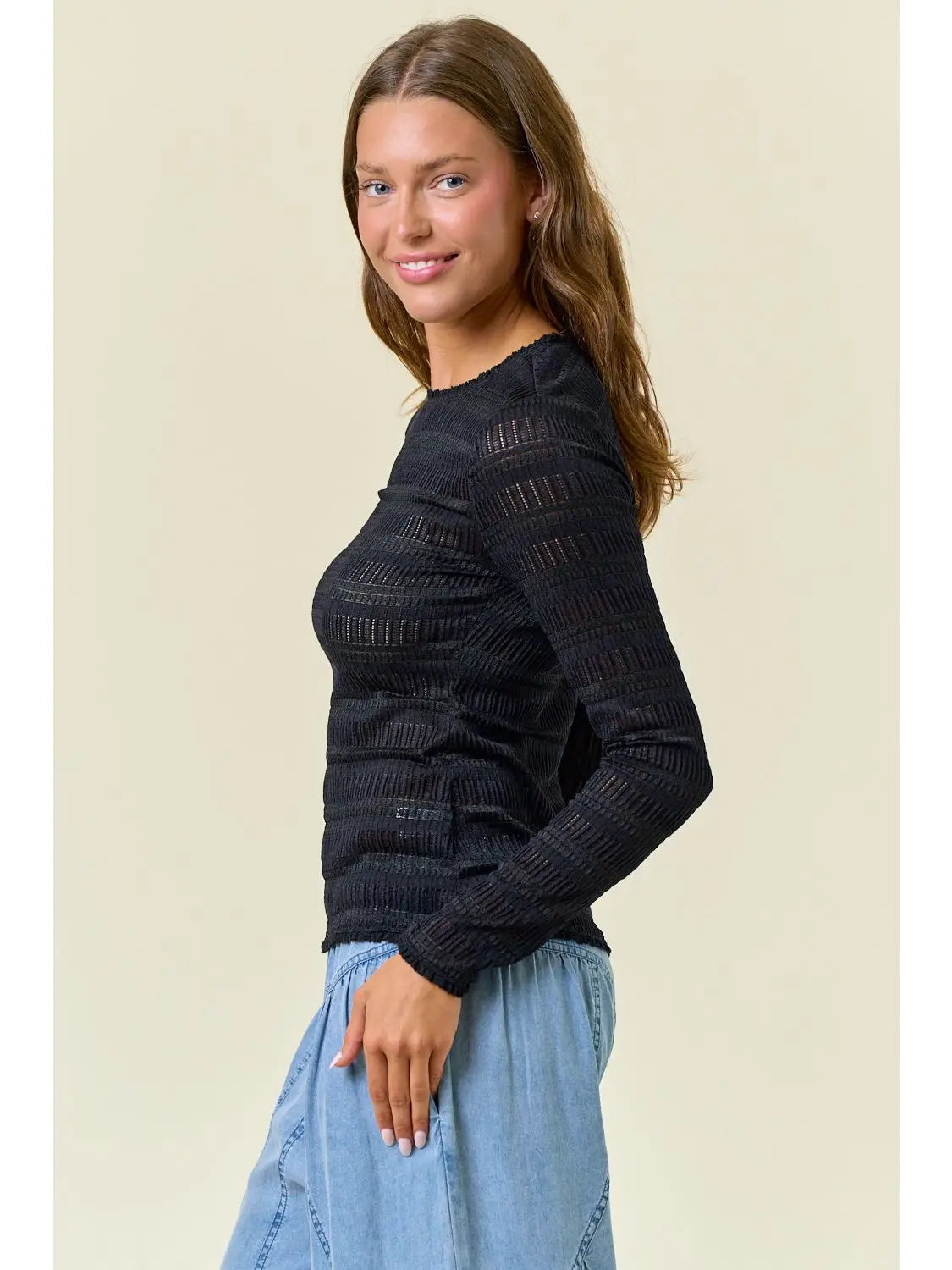 THE RACHEL MESH RUFFLE TOP - black