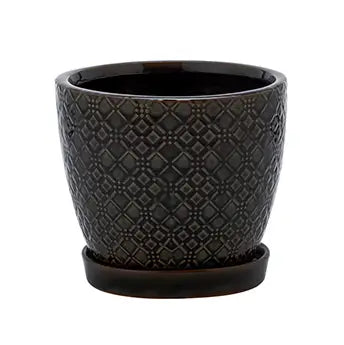 6" BLACK LASER POT WITH SAUCER ATTACHED
