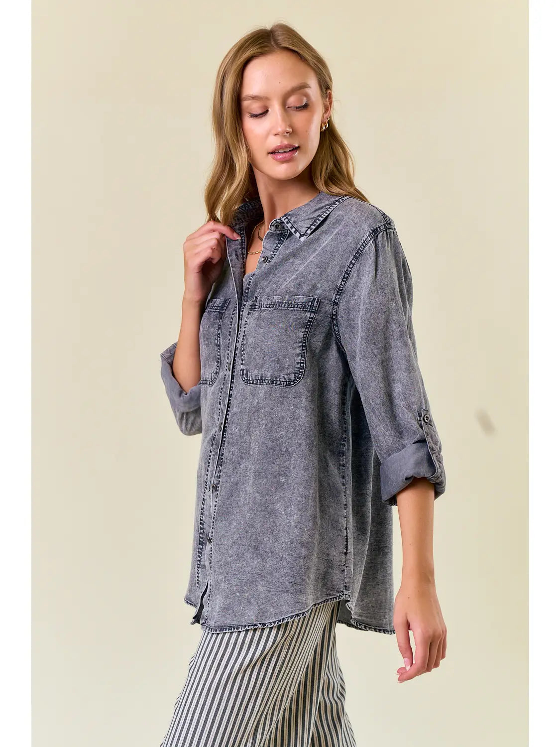 THE OLIVIA CHAMBARY DENIM SHIRTS - black denim