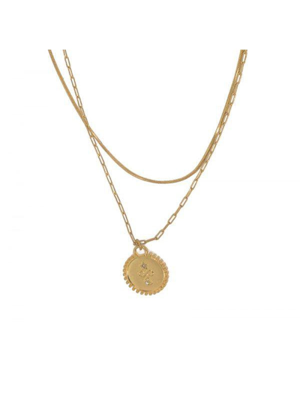 THE TWO ROW CHAIN & PENDANT NECKLACE -gold
