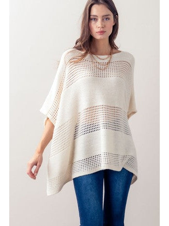 THE KENNEDI EASY OPEN KNIT PONCHO SWEATER - cream