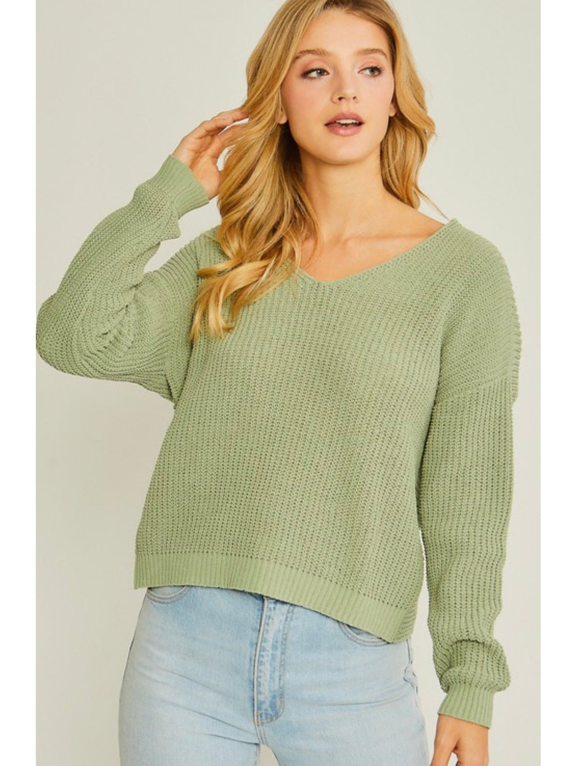 THE PRISCILLA TWIST BACK SWEATER- moss