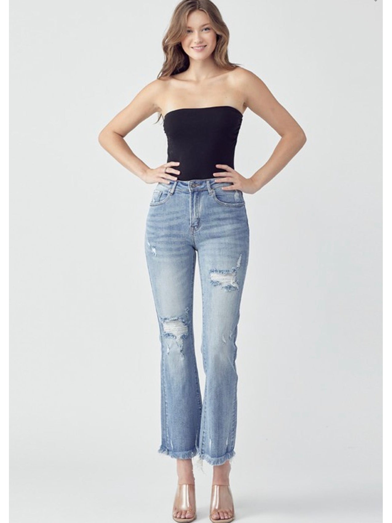 THE BILLIE MID RISE FLARE ANKLE DENIM - Lt wash