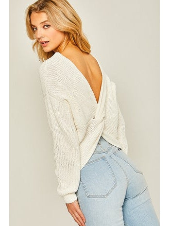 THE PRISCILLA TWIST BACK SWEATER- ivory