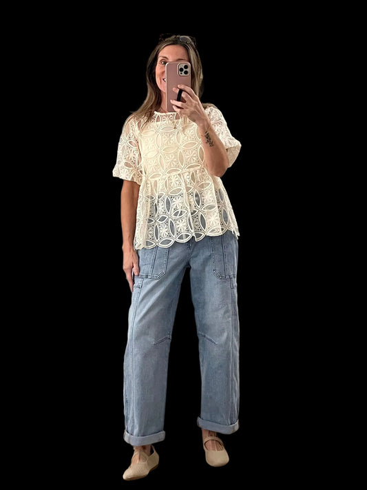 THE MAE BALLOON SLEEVE SHEER LACE TOP