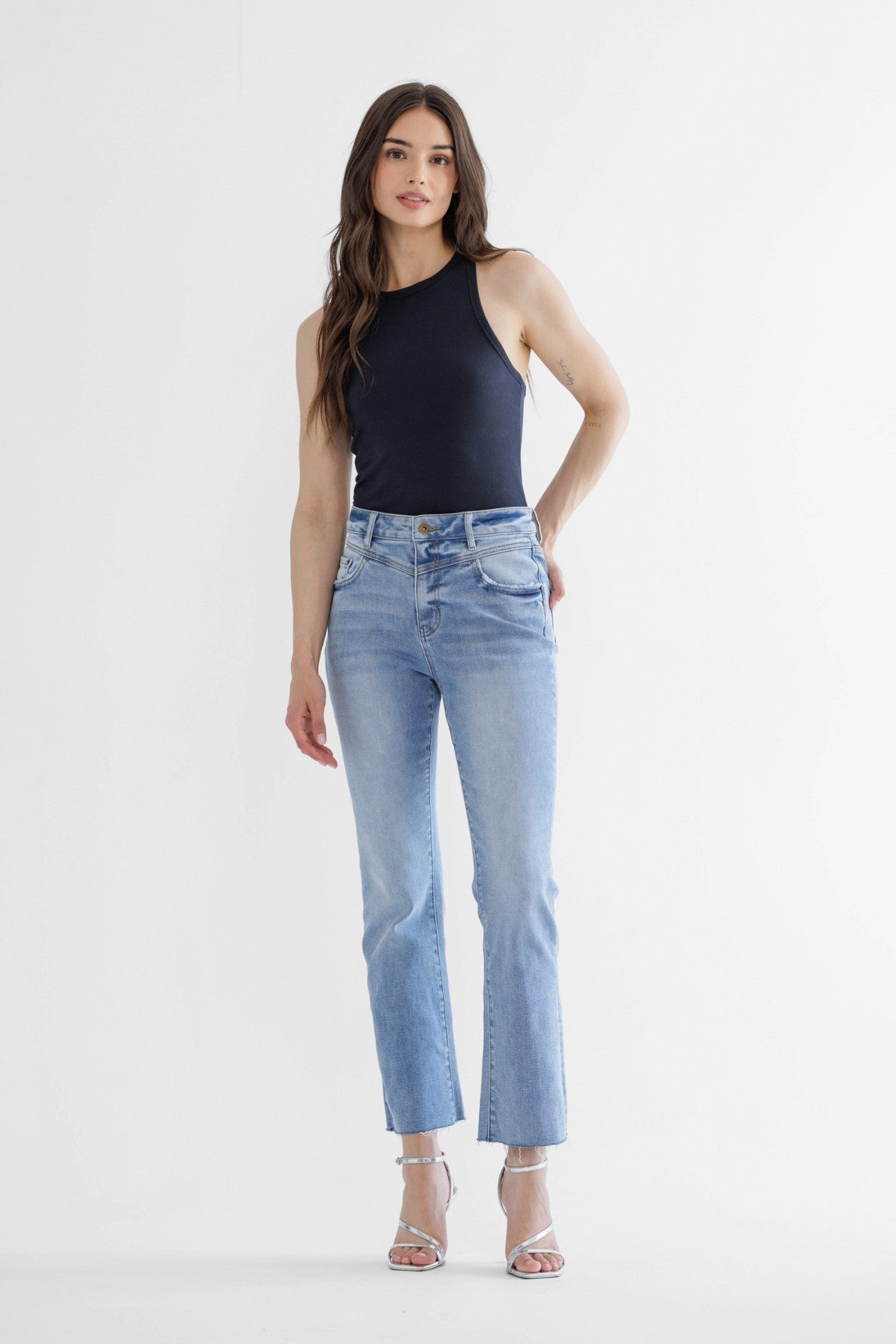 THE JOJO HI RISE YOKE BOOTCUT DENIM - med wash