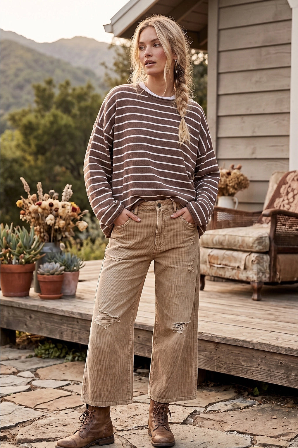 THE JORDAN OVERSIZED STRIPED SWEATER - mocha