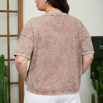 THE CIERRA V NECK MINERAL WASH TOP - brown
