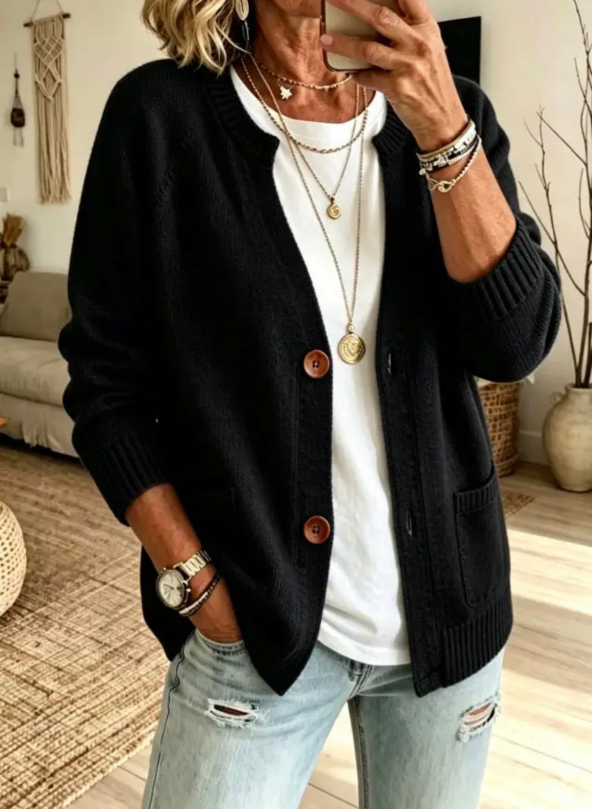 THE CASSIE GO TO CARDIGAN - black