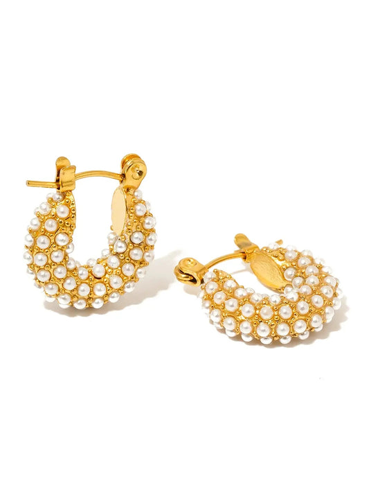 THE HAILEY HUGGIE PEARL EARRINGS - gold