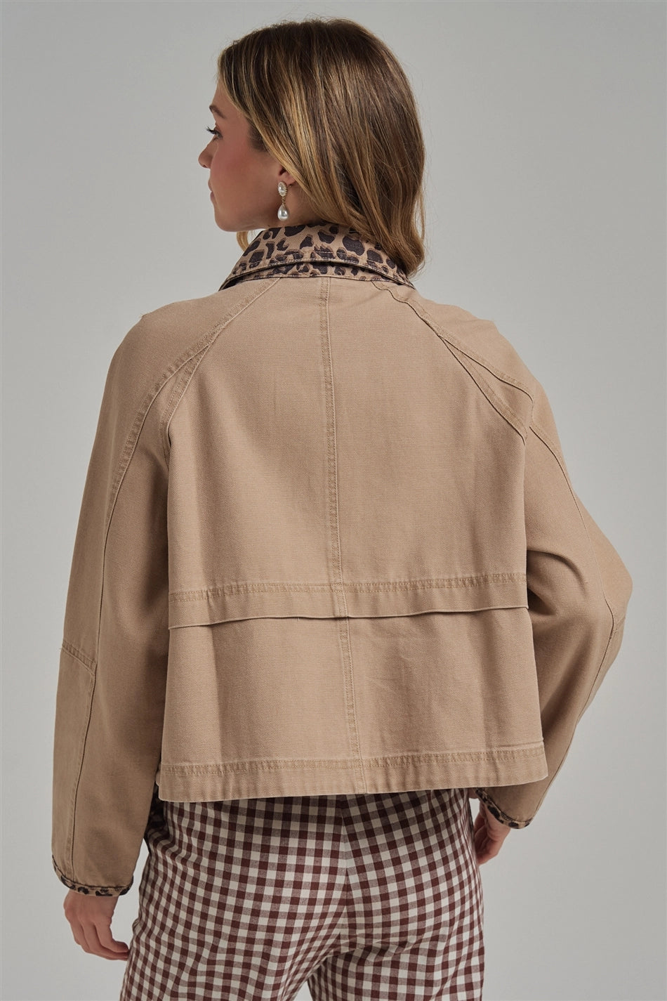 THE MIRANDA OXFORD CANVAS TWILL JACKET - tan/leopard