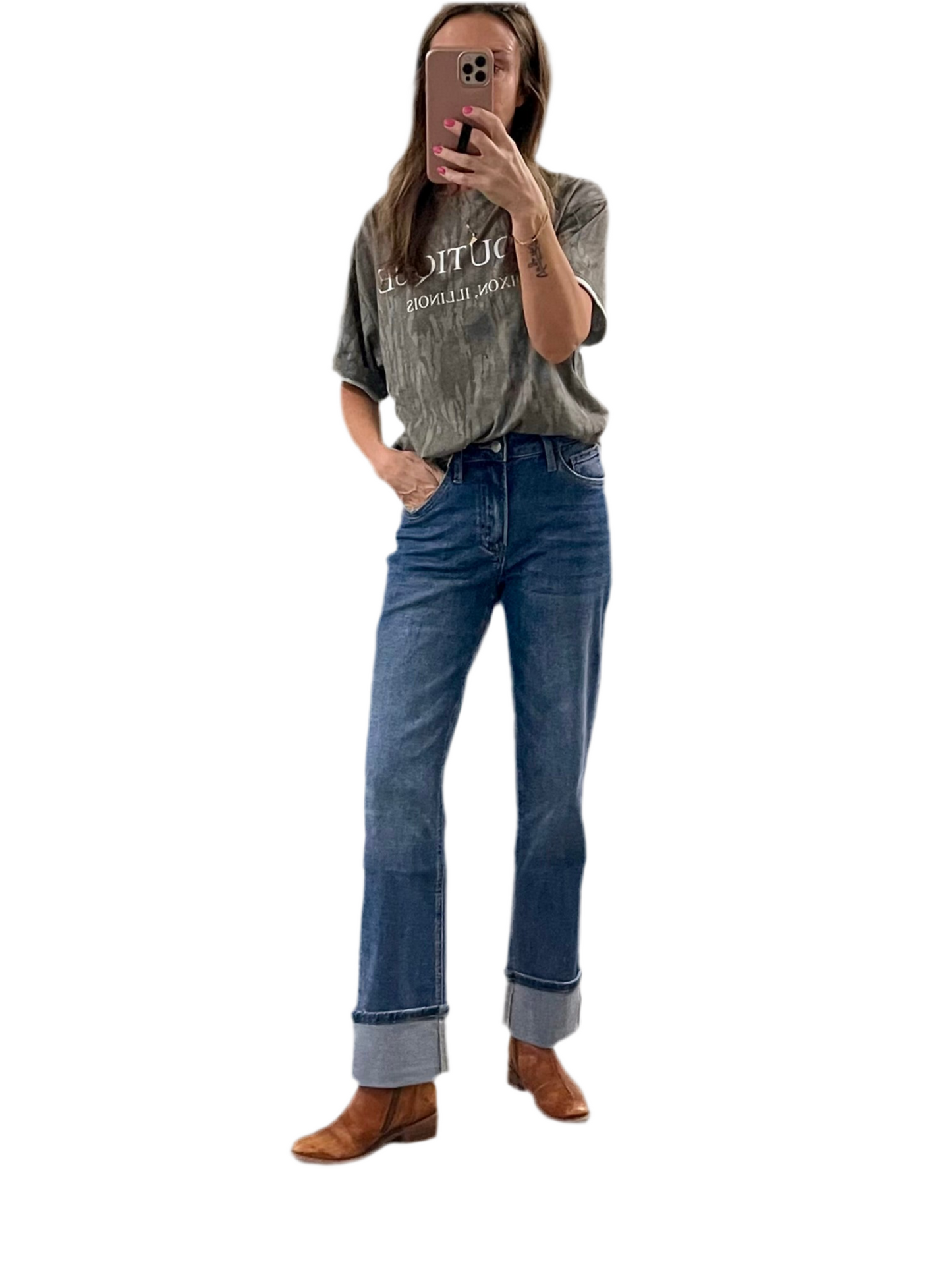 THE FRANKIE CUFFED HI RISE DARK DENIM
