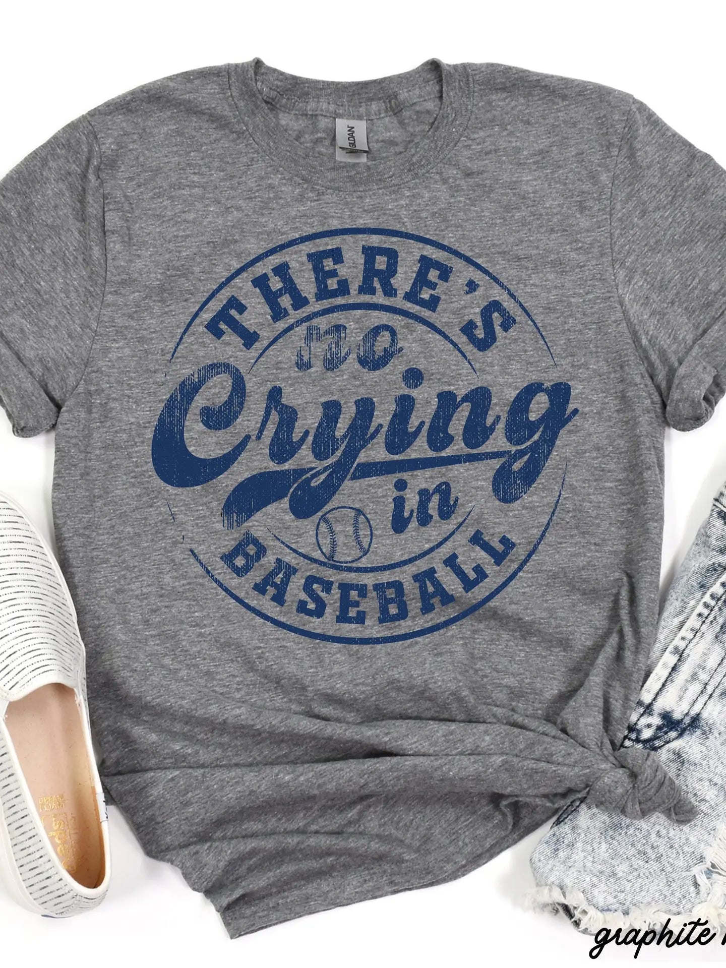 NO CRYING IN BASEBALL GRAPHIC TEE - grey