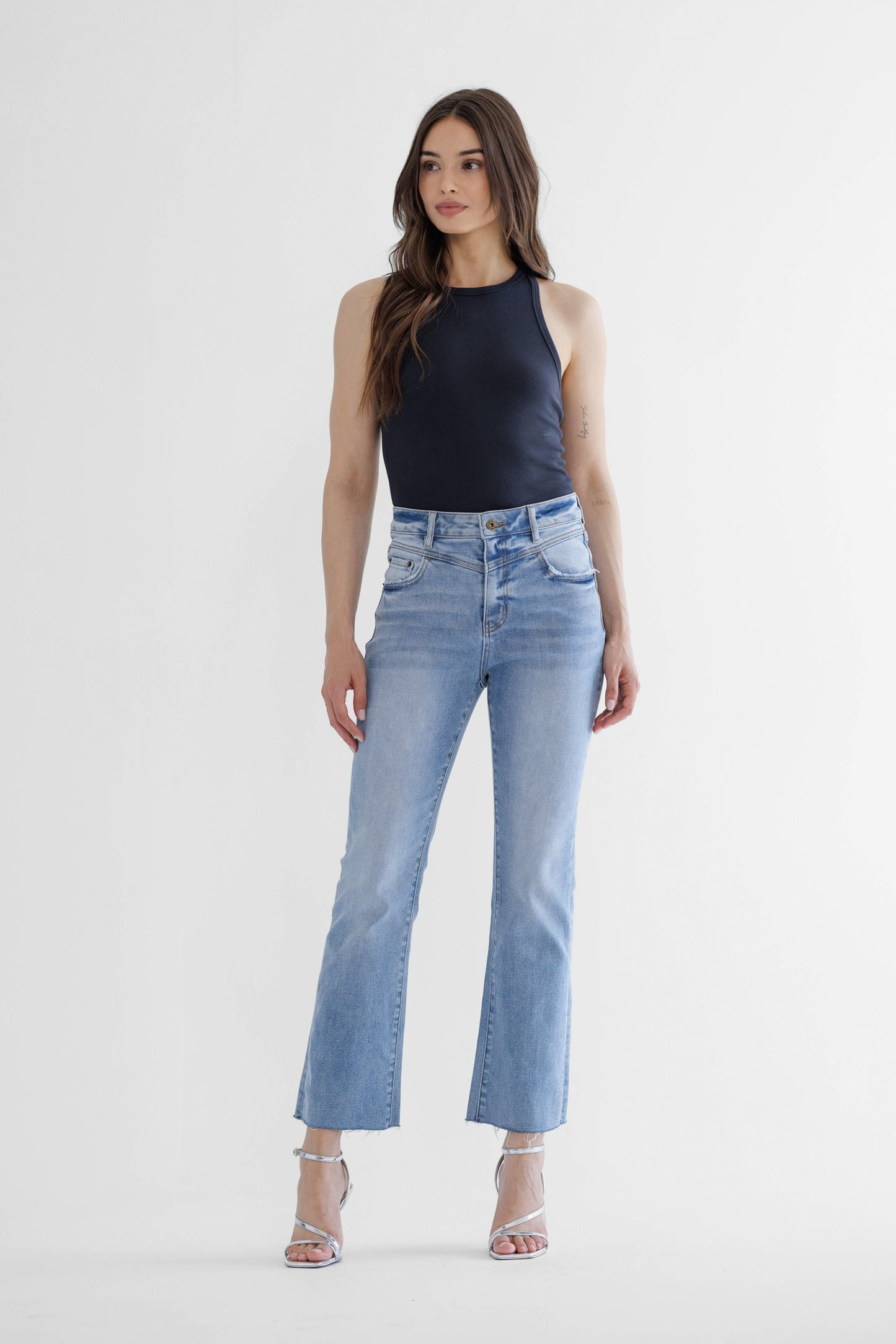 THE JOJO HI RISE YOKE BOOTCUT DENIM - med wash