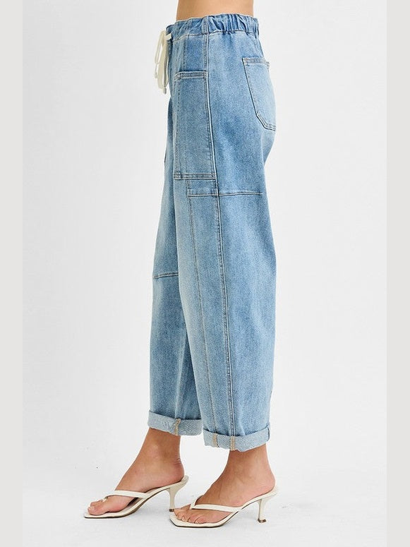 THE STEPH HI RISE BARREL WIDE LEG CARGO POCKET DENIM
