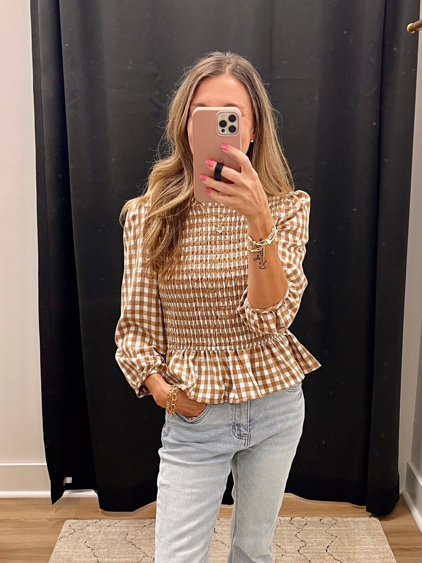 THE TINA GINGHAM PEPLUM TOP
