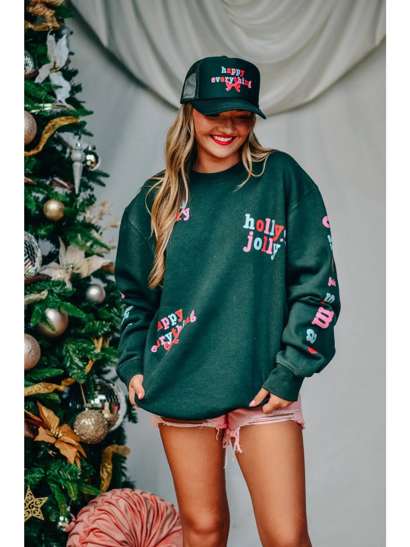 PREORDER HOLLY MERRY EVERYTHING GRAPHIC SWEATSHIRTS- grey