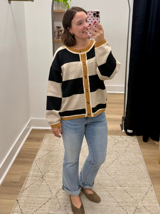 THE LAYNI STRIPED CARDI SWEATER