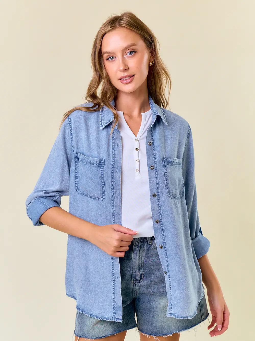 THE OLIVIA CHAMBARY DENIM SHIRTS - lt denim