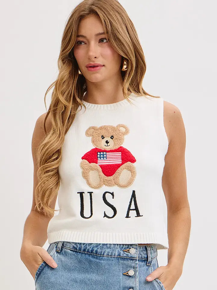 THE TEDDY BEAR AMERICAN FLAG SWEATER TANK