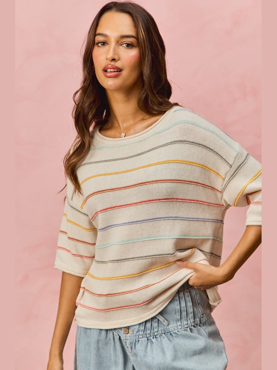 THE LENNIE STRIPED COTTON BLEND SWEATER