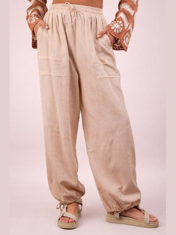 THE KATIE GAUZE JOGGER PANTS - natural