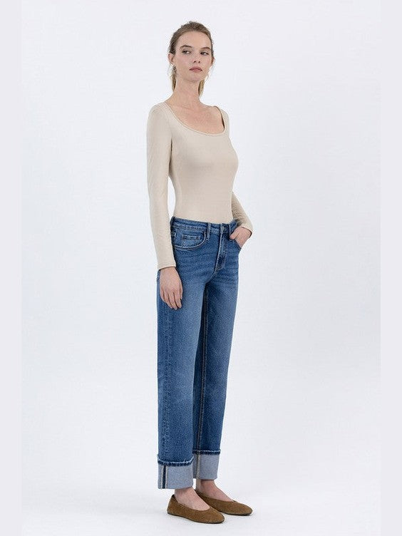THE FRANKIE CUFFED HI RISE DARK DENIM