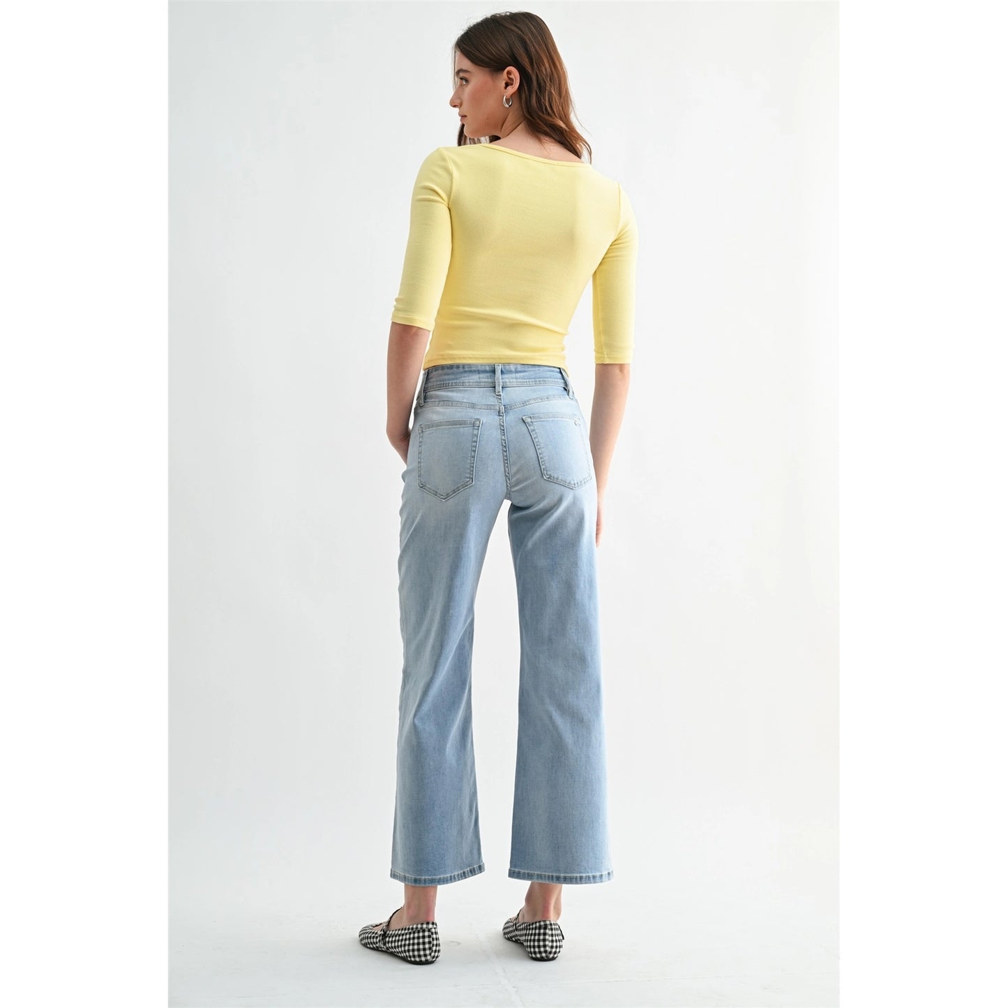 THE LAURIE MID RISE WIDE LEG ANKLE DENIM - lt wash