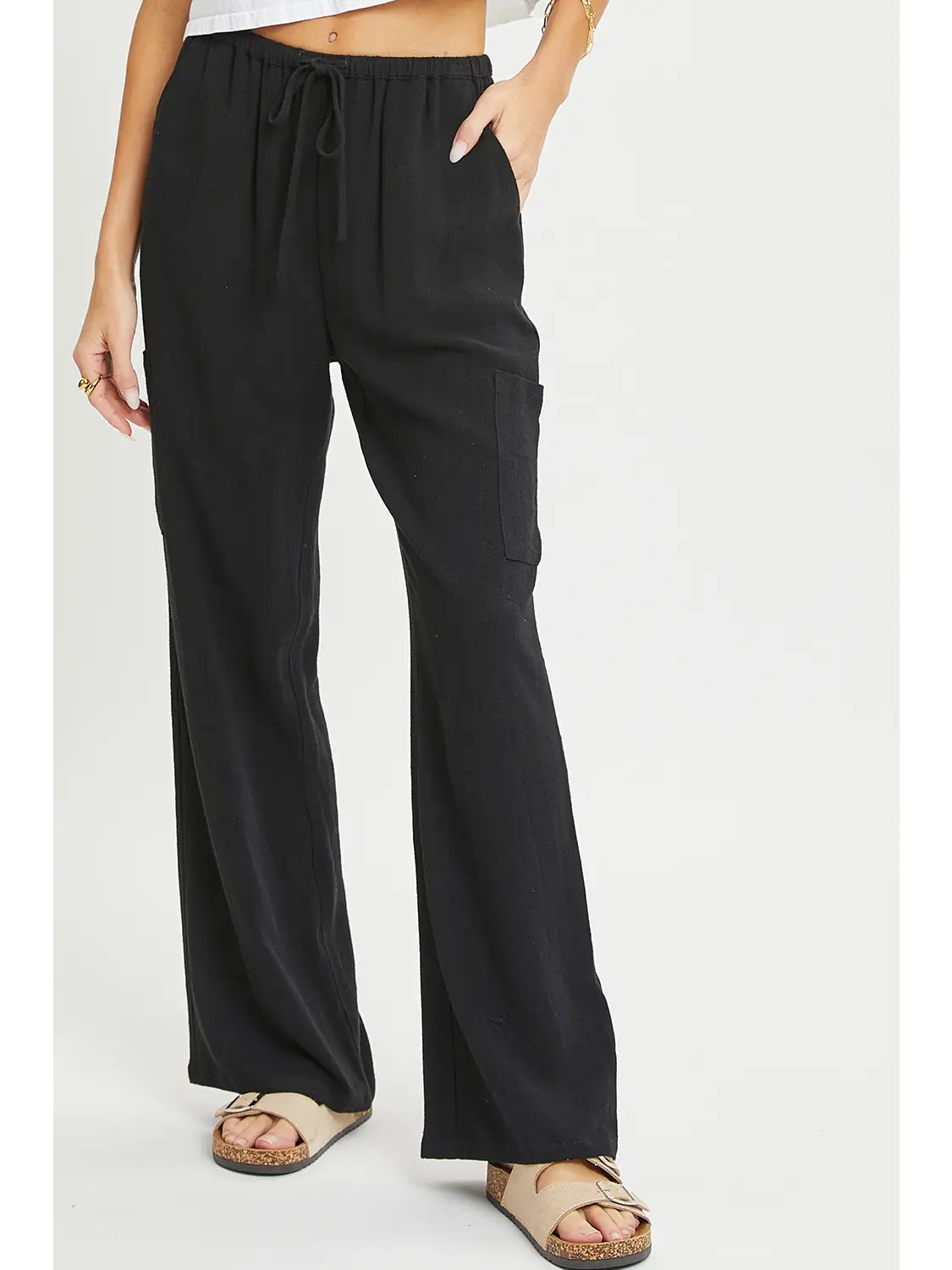 THE LENA LINEN PULL ON PANT - black