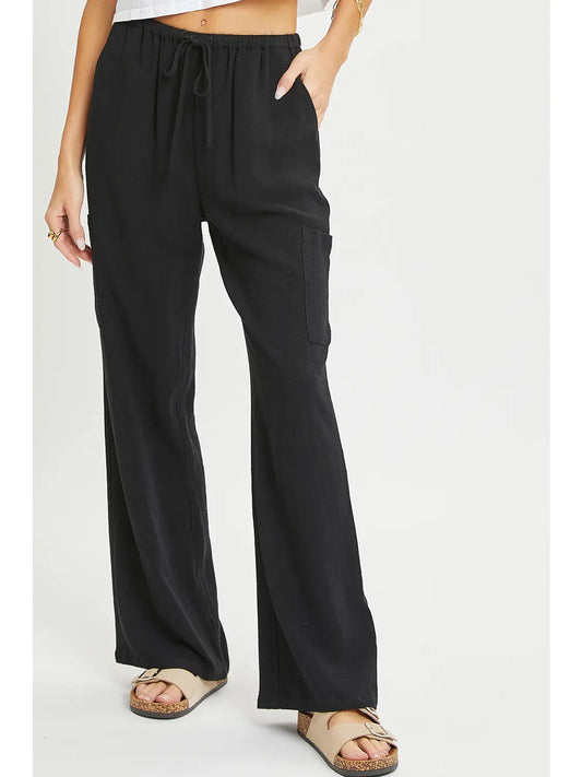 THE LENA LINEN PULL ON PANT - black