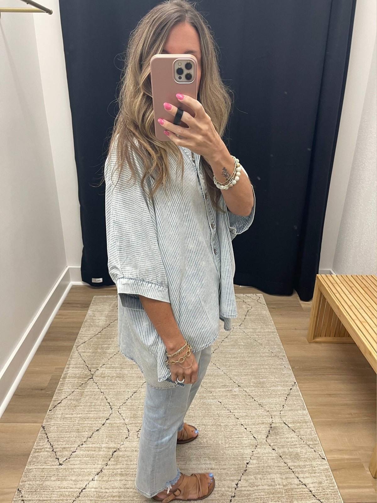 THE JENNY WASHED STRIPED DOLMAN SHIRT - powder blue