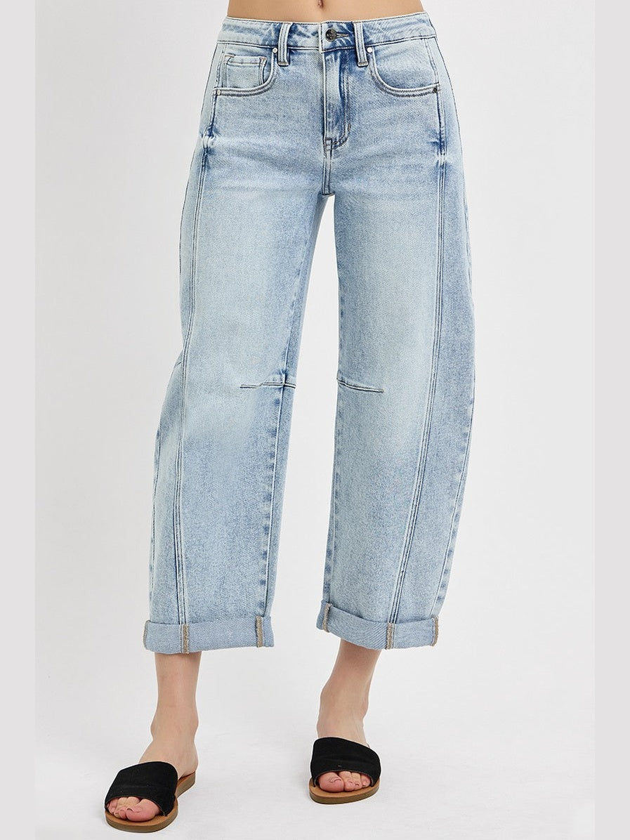 THE LEXY CROPPED BARREL LIGHT WASH DENIM