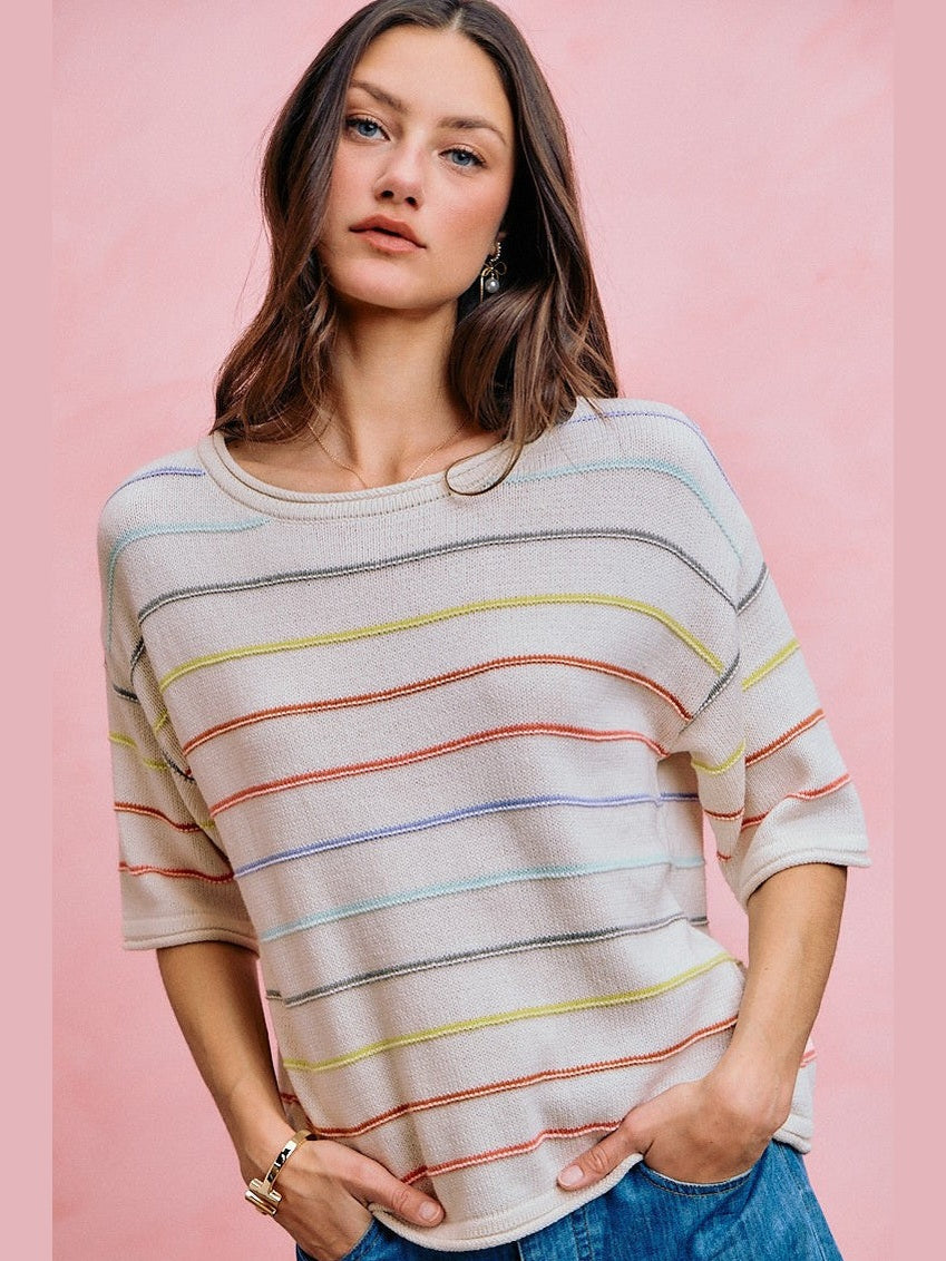THE LENNIE STRIPED COTTON BLEND SWEATER