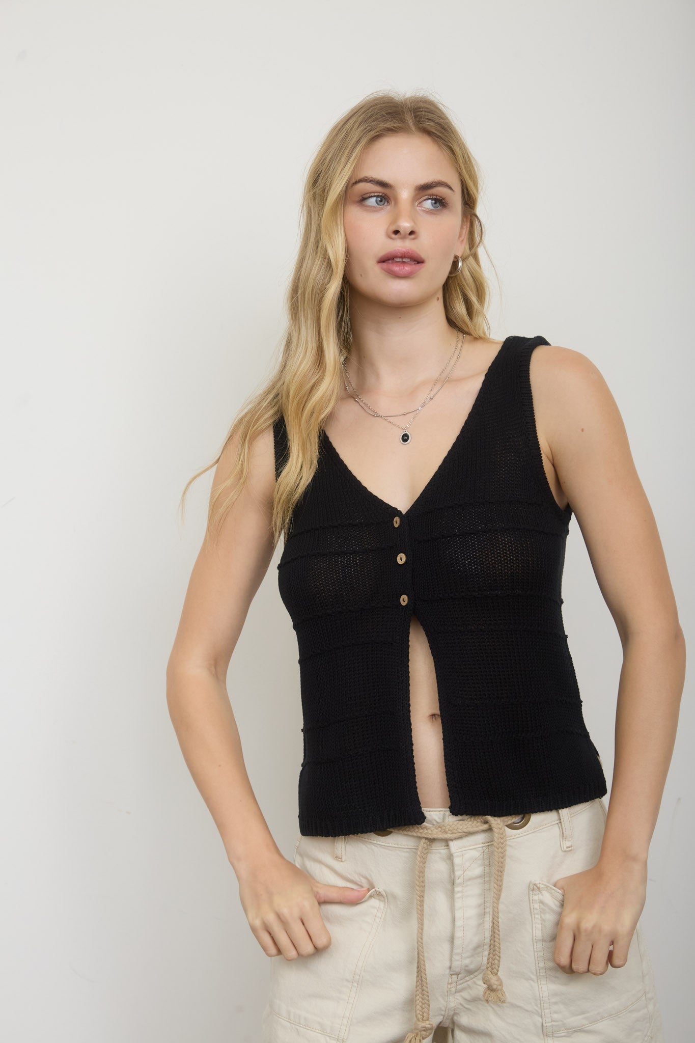 THE AMIE SPLIT HEM CROCHET OPEN VEST