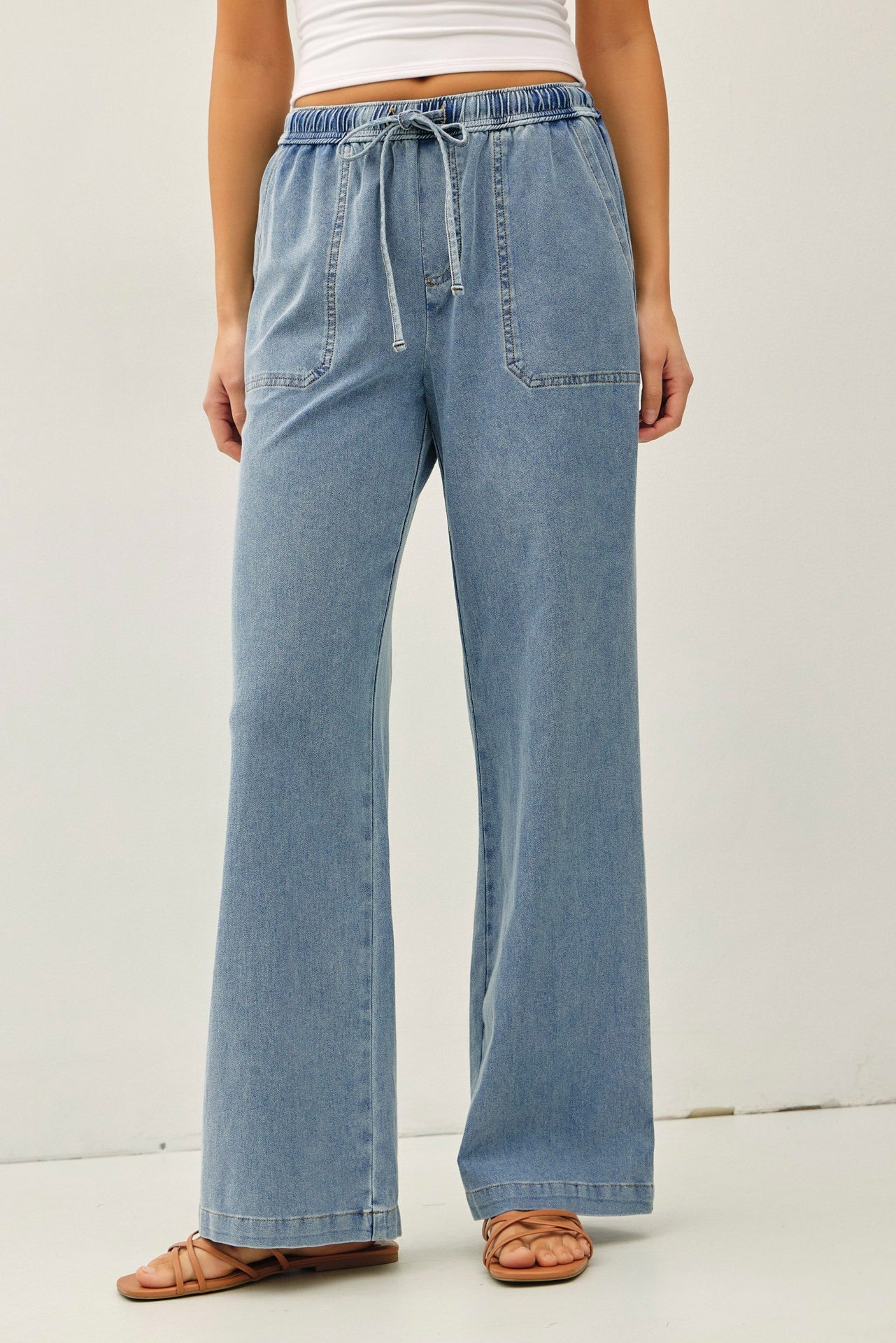 THE BAILEY WIDE LEG DENIM PANTS - med wash