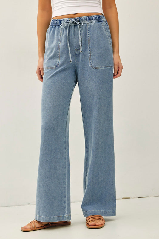 THE BAILEY WIDE LEG DENIM PANTS - med wash