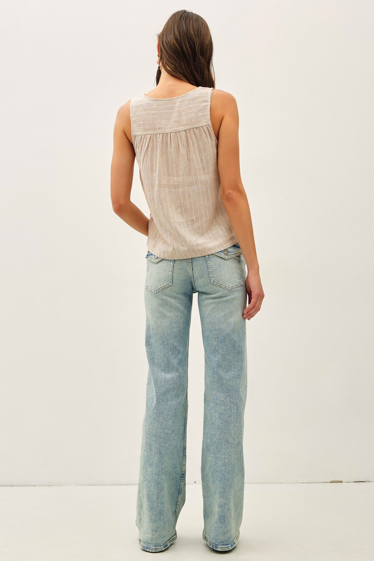 THE LAKELYN STRIPE LINEN BLEND TANK - almond