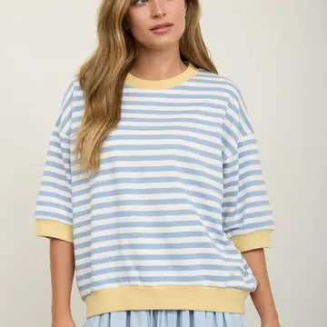 THE LINDSEY COLORBLOCK TRIM SHORT SLEEVE TOP