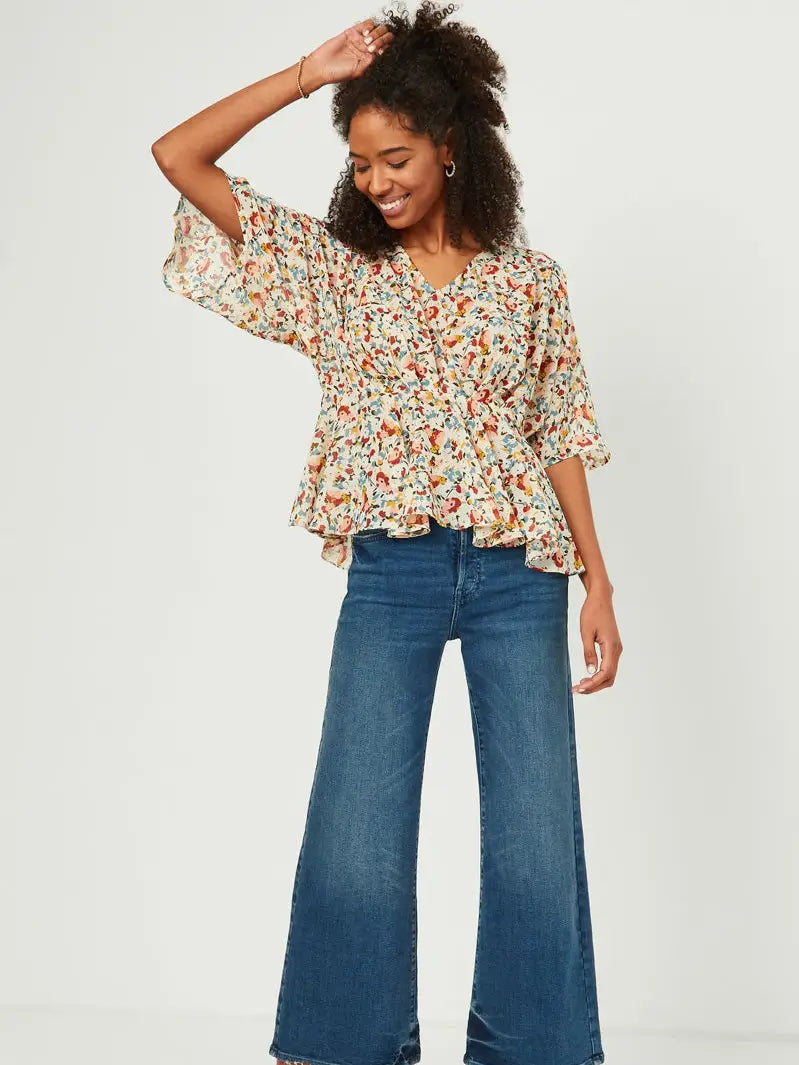 THE JULIE FLORAL CHIFFON V NECK BLOUSE