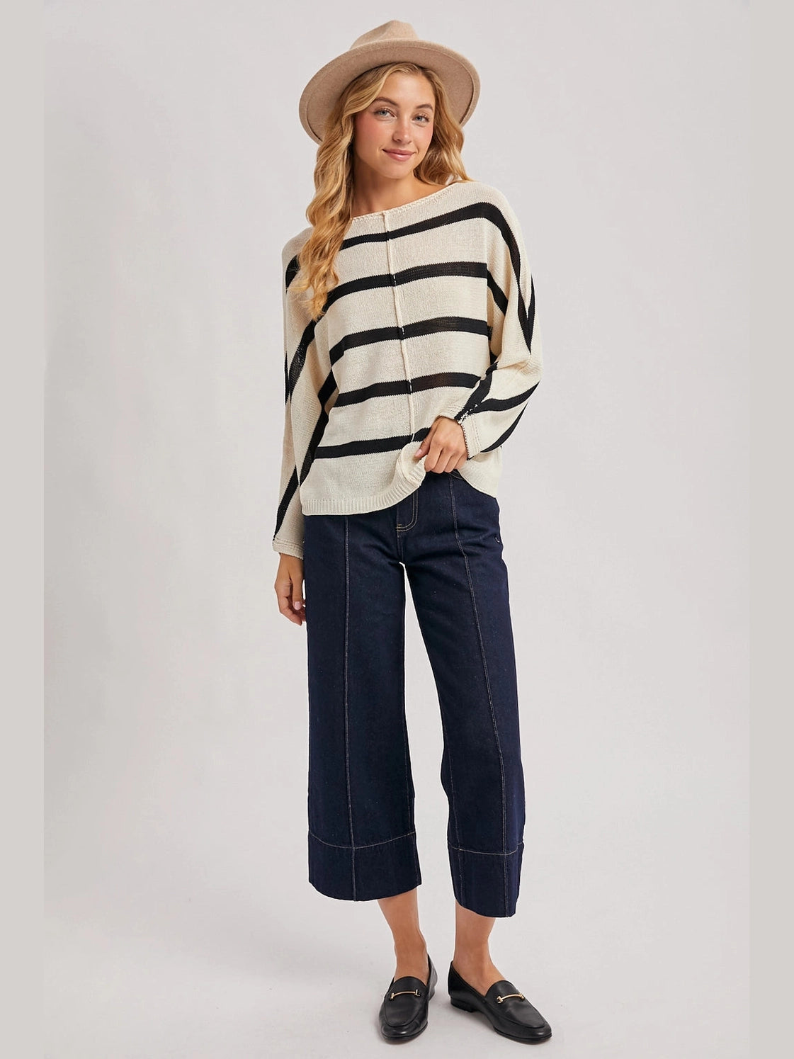 THE BENTLEY SHEER OVERSIZED KNIT DOLMAN - black/ivory