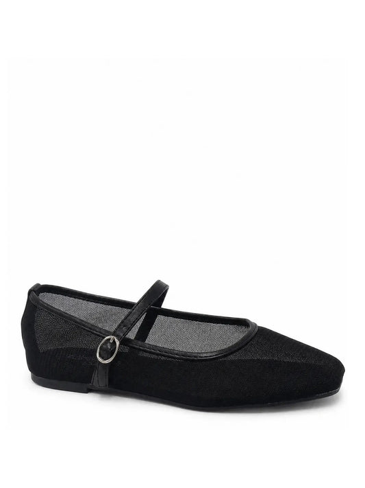 THE RHEA MESH MARY JANE FLATS - black