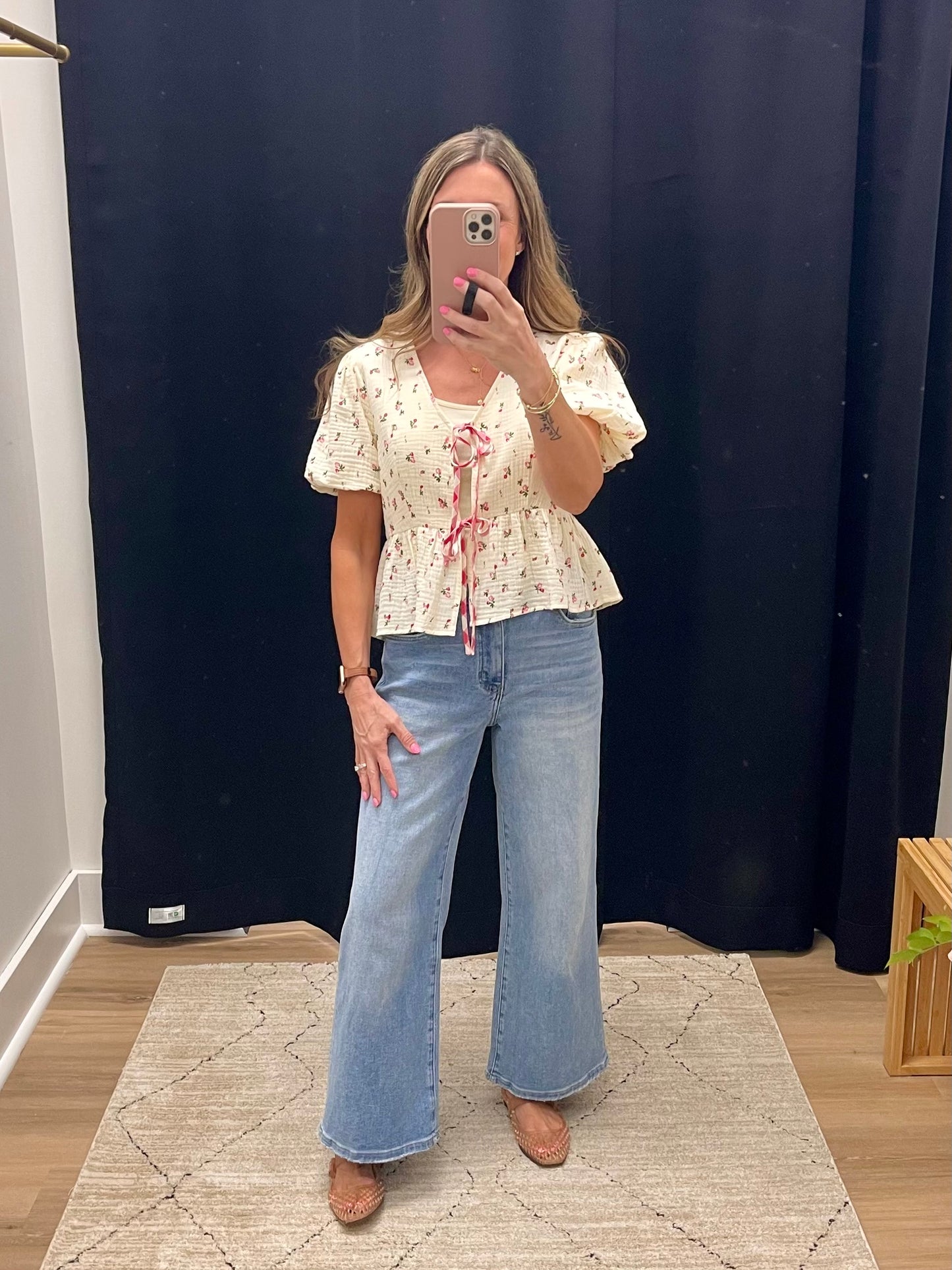 THE JORDAN DAINTY FLORAL GAUZE TIE BLOUSE
