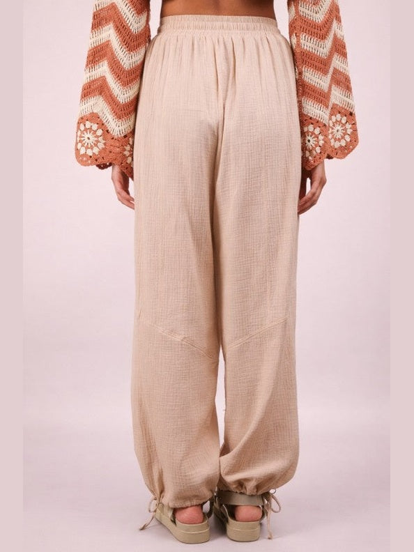 THE KATIE GAUZE JOGGER PANTS - natural