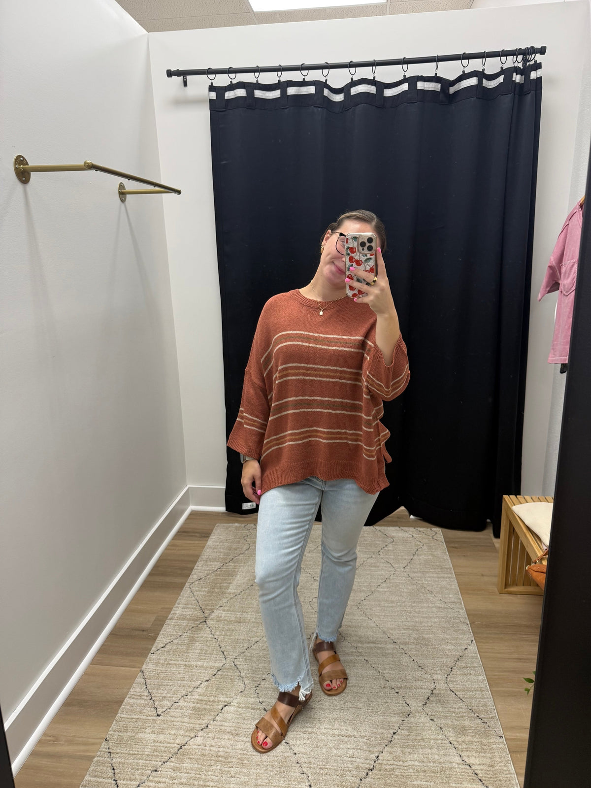 THE HANNAH OVERSIZED STRIPED SWEATER - rust