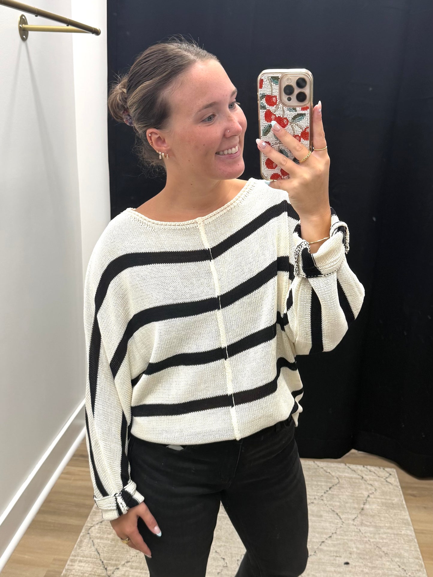 THE BENTLEY SHEER OVERSIZED KNIT DOLMAN - black/ivory
